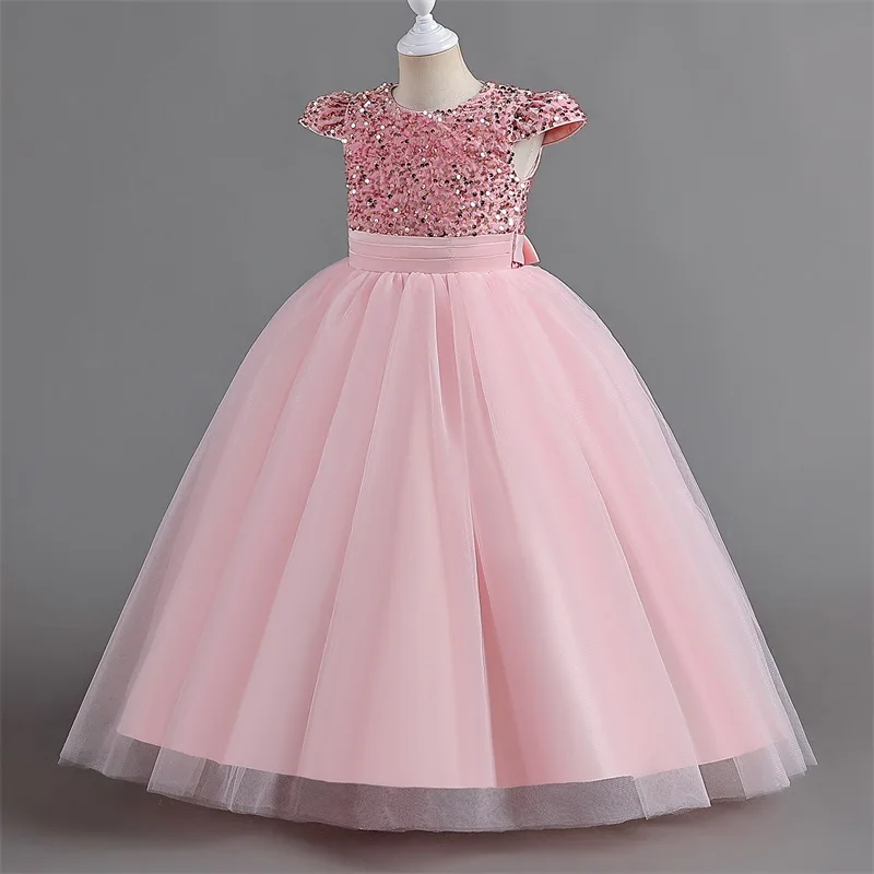 Girls\' Dresses Bridesmaid Wedding Sequin Long Princess Dresses Flower Elegant Girls Formal Evening Dress for Girls 5 10 14 Years