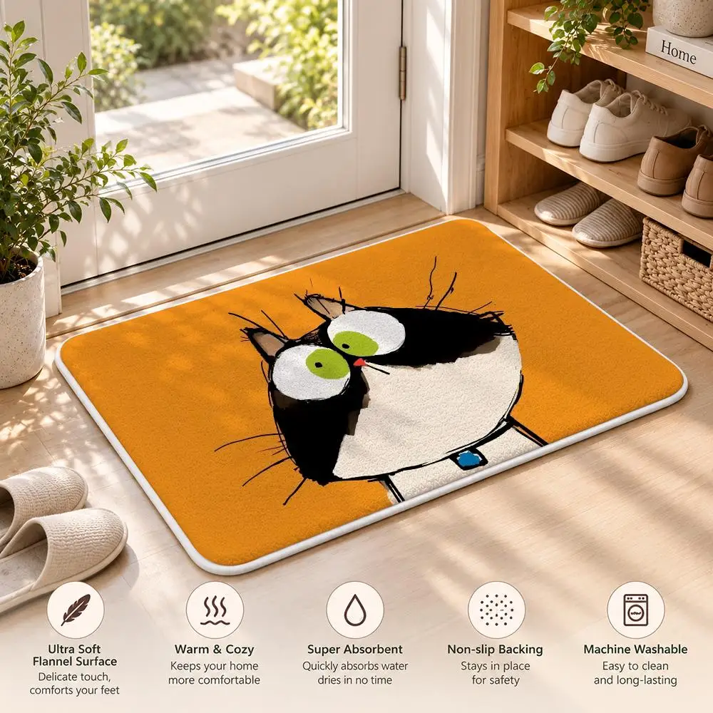 Cute Cartoon Animal Portrait Floor Mat Flannel Rug Soft Non Slip Washable Door Mat for Bathroom Bedroom Kitchen Home Decor