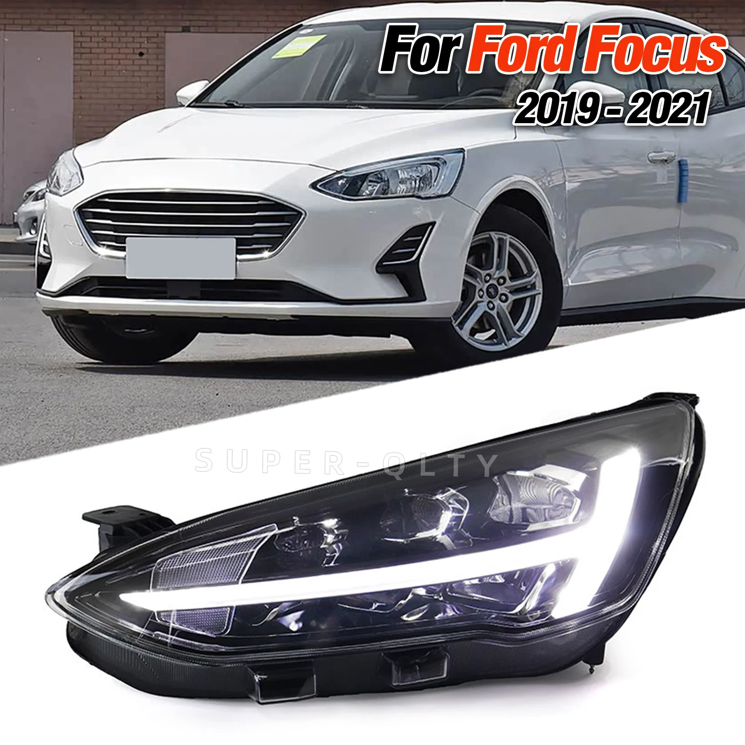 

For Ford Focus 2019-2021 Headlights DRL DynamicTurn Signal High Beam Angel Eye Projector Lens LED Head Lamp