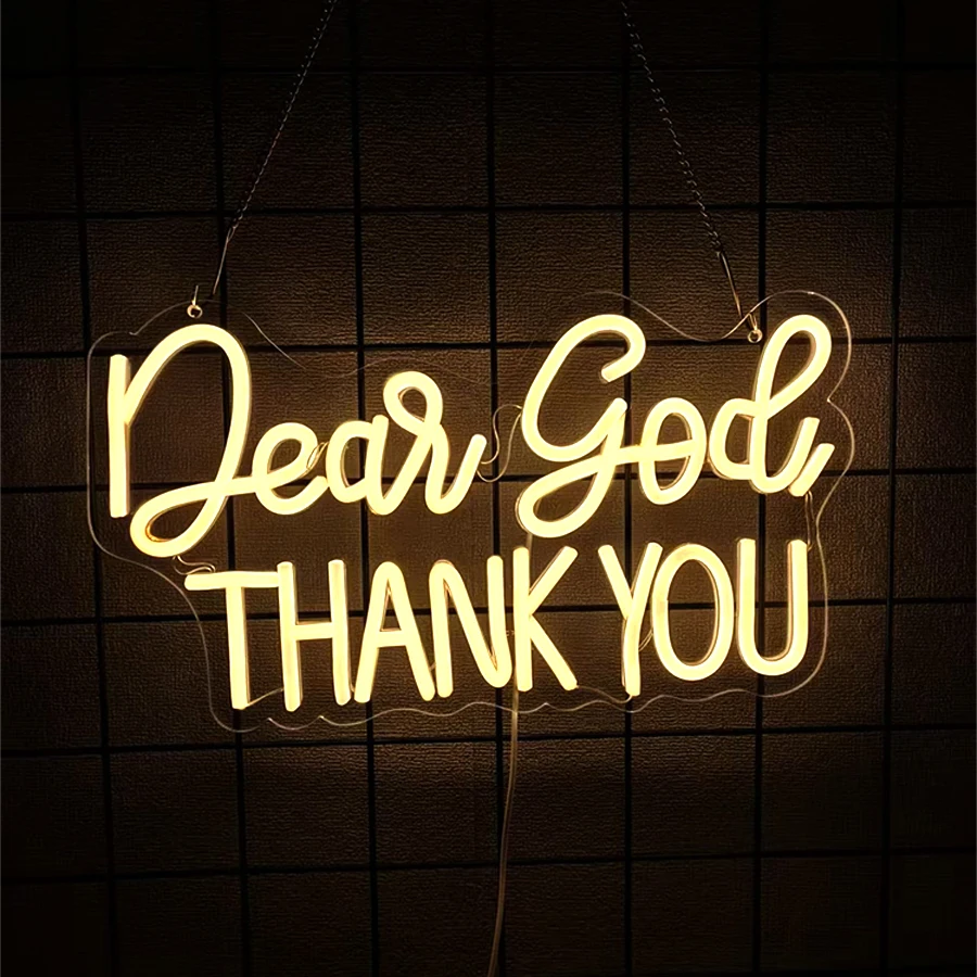 Dear God Thank You Neon Sign,LED Light Up Letter Sign for Home,Christian,Easter,Room Wall Decor,Wedding,Church,Jesus Gifts，USB
