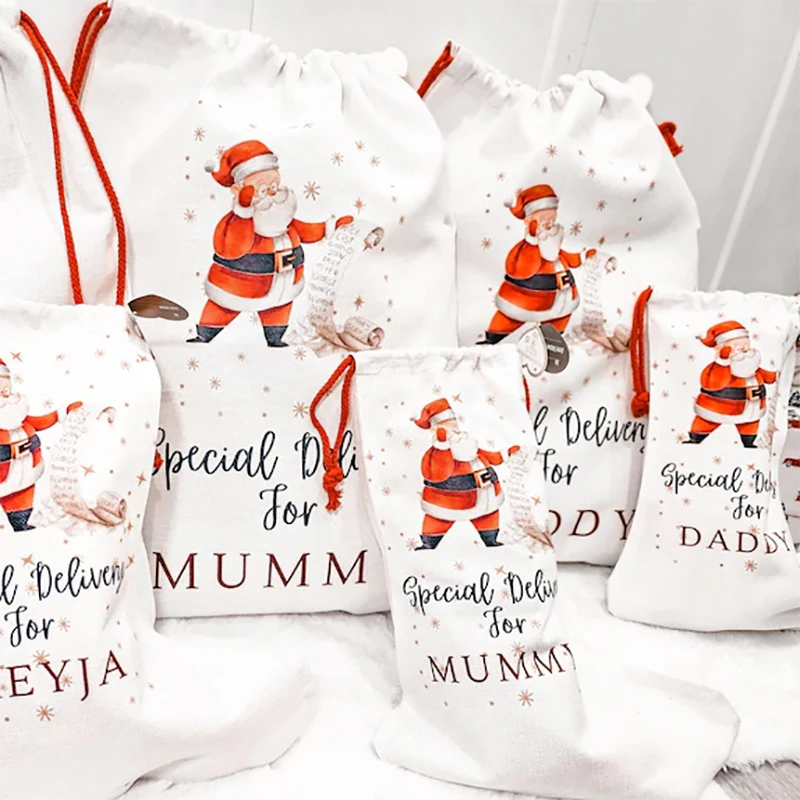 

personalised Santa Claus sack Christmas stocking Merry Xmas Eve Decoration family dad mom Children kid boy girl gift Present Bag