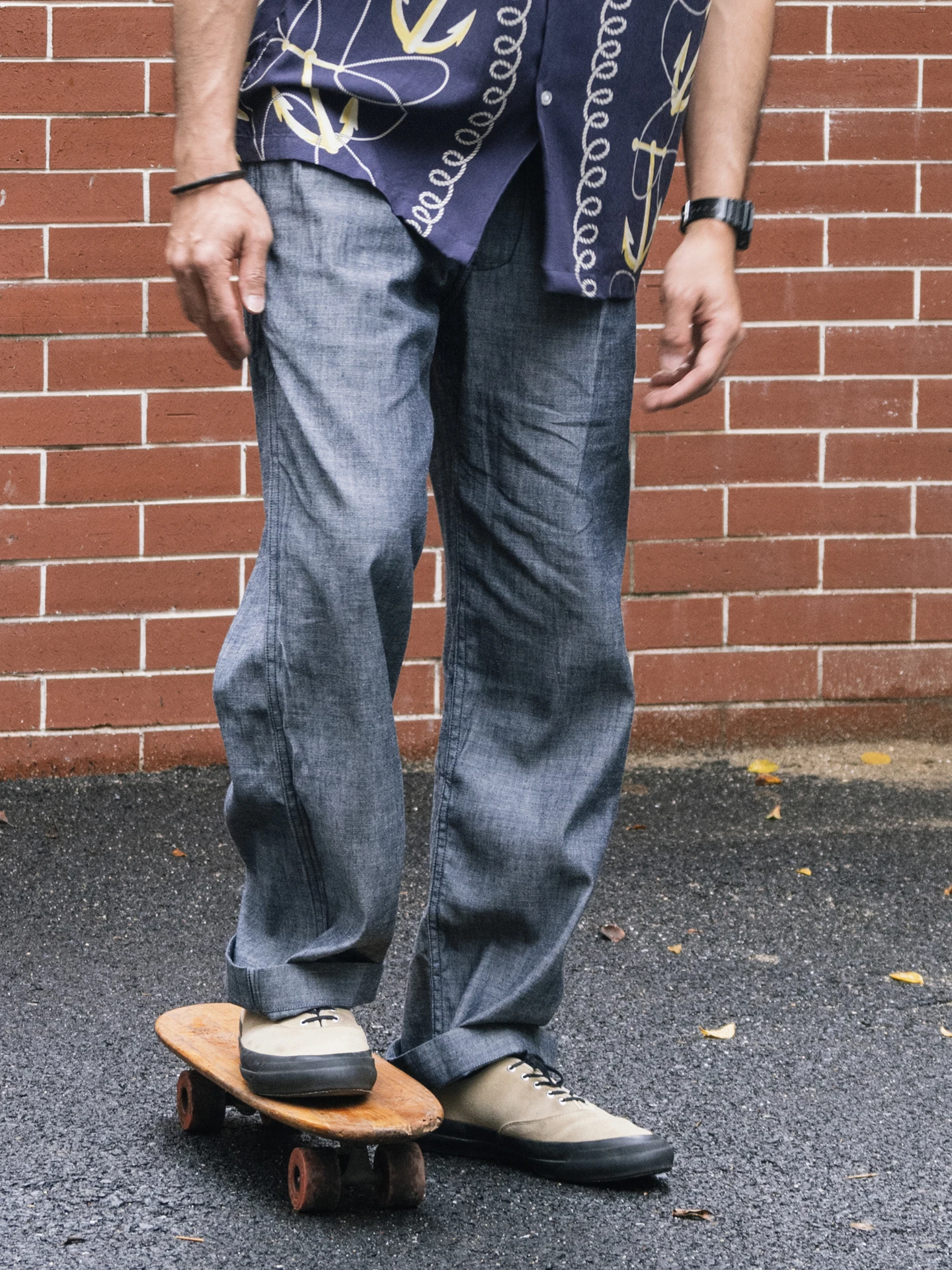 

Non Sto Summer Lightweight Youth Cloth Pleated Long Pants Loose High Waist Straight Leg Denim Casual Long Trousers