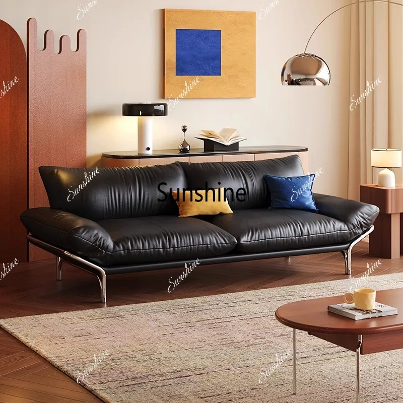Medieval black small apartment design high-footed three-person sofa