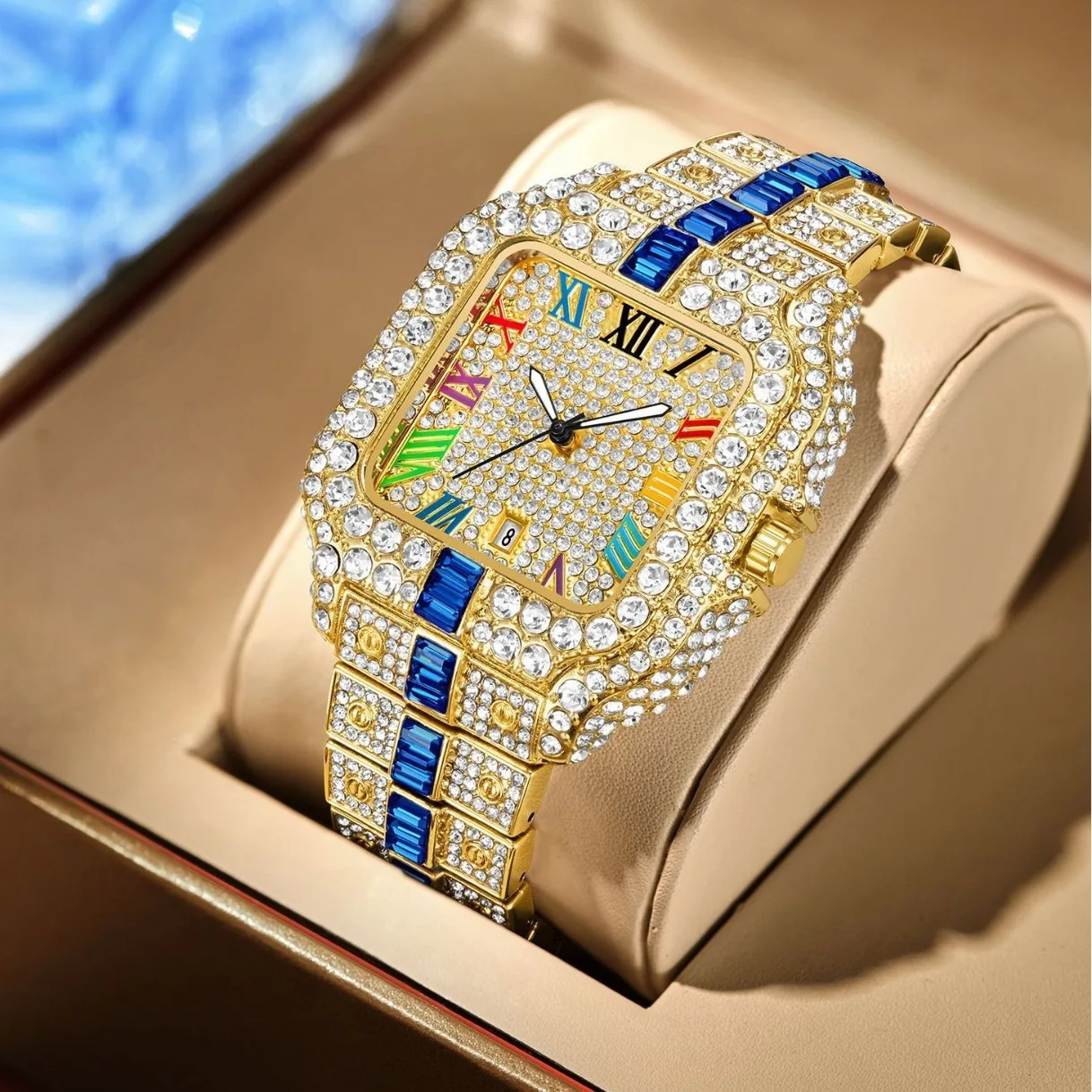 Silver Color Square Diamond Quartz Watch Men Bling Luxury Brand Steel Fashion Timepiece Novelty Shiny Design Ice Out AAA Watch