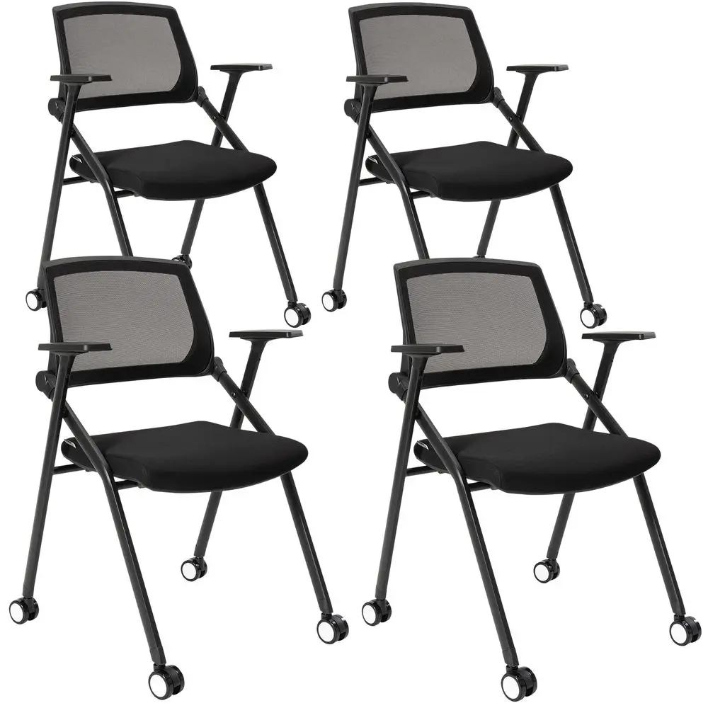 Office Chair Set of 4 Adjustable Armrest Ergonomic MidBack Breathable Mesh Foldable Conference Reception Chairs for School Wait
