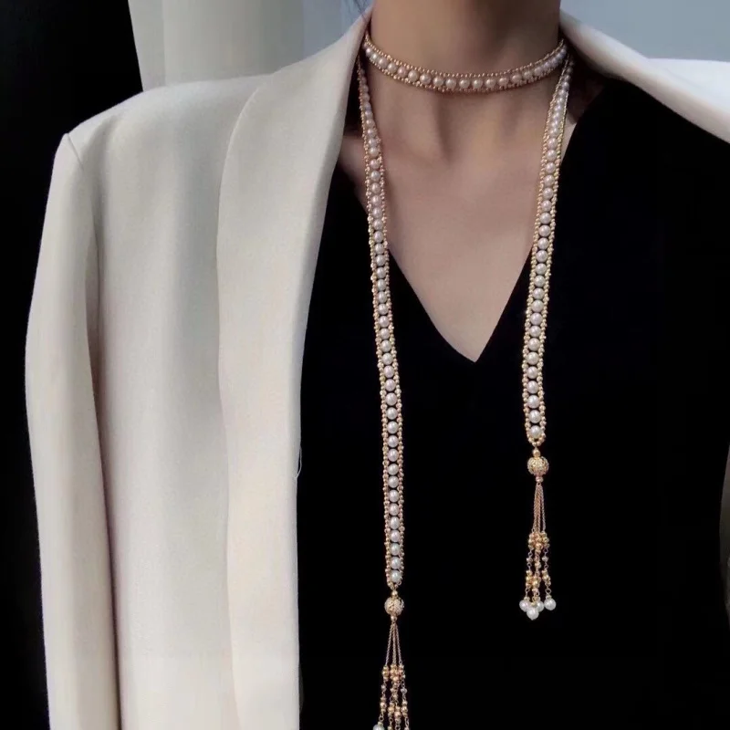 

SGARIT Jewelry 14K Gold Filled Sweater Chain Women's Freshwater Pearl Necklace Long Lasting Color Retention