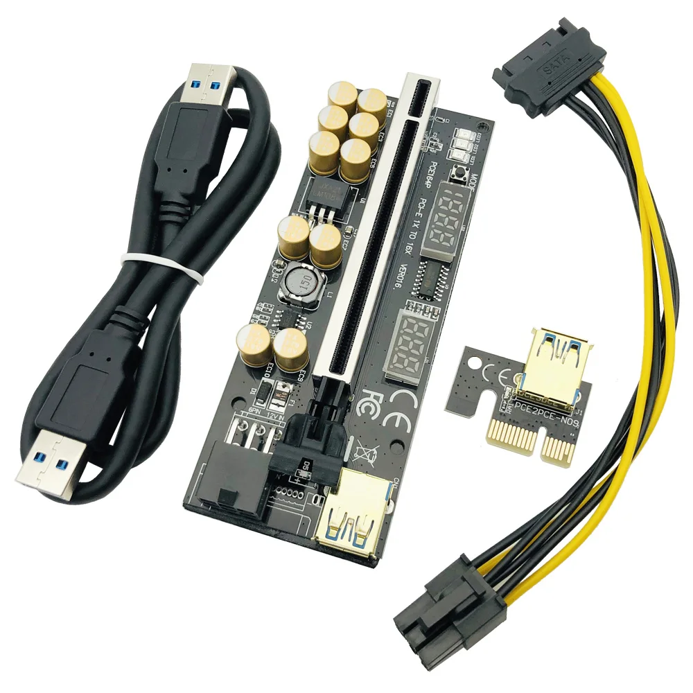 6PCS PCIE Riser VER016 V016 Riser สำหรับการ์ด Riser PCI Express X16 Extender USB 3.0แรงดันไฟฟ้าสำหรับ BTC Mining