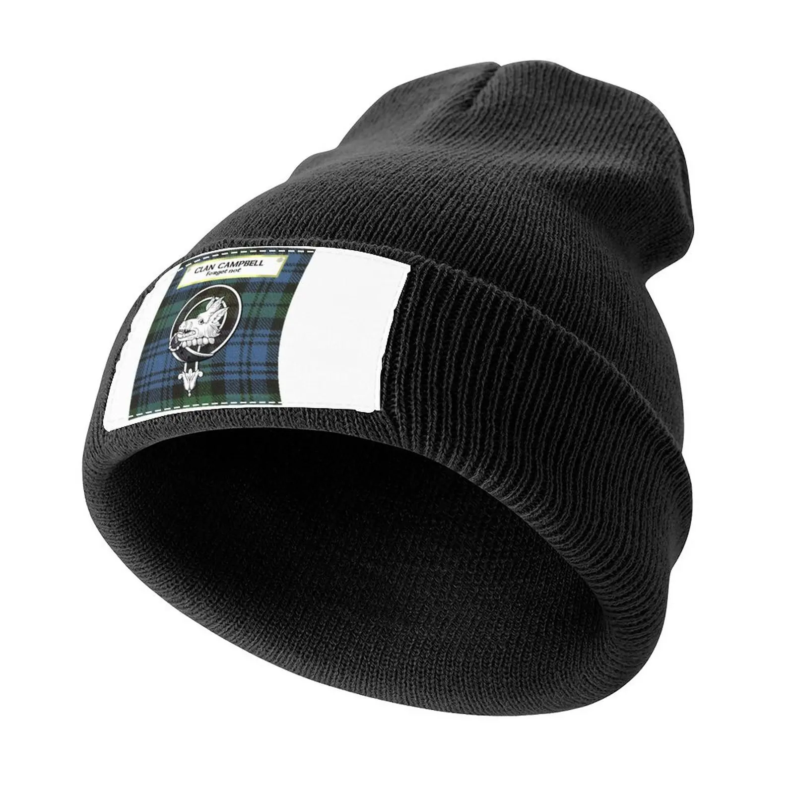 

Clan Campbell Tartan, Badge and Motto Knitted Cap New In The Hat Thermal Visor party Hat For Women 2025 Men's