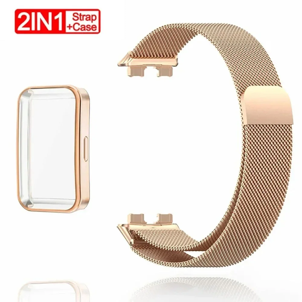 Metal Strap For Huawei Band 8 9 Bracelet With TPU Case Screen Protector Soft Film Replacement Milanese Magnetic Loop Watchband