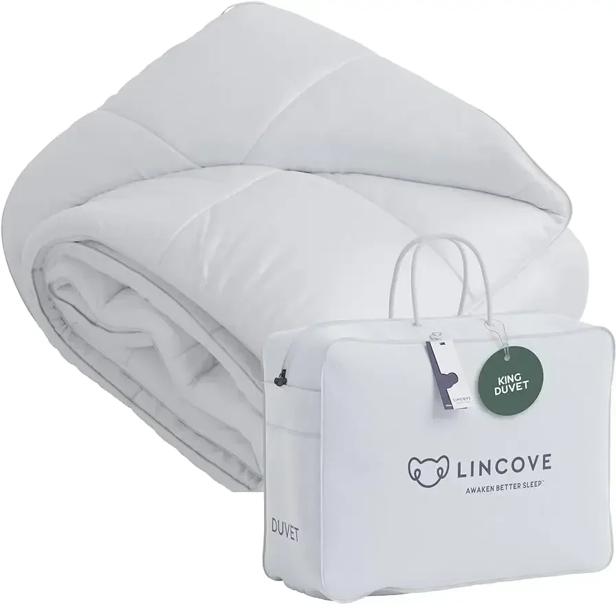 Lincove Canadian Down Comforter – All-Season Warmth Duvet Insert – Corner Loops in Each Corner, 600 Thread Count -