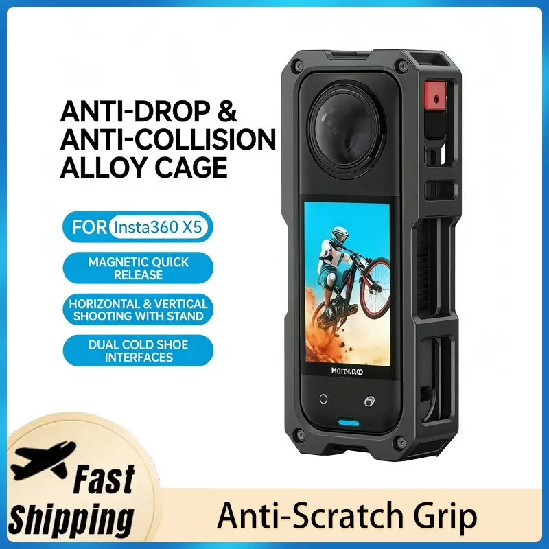 

Anti-Drop Alloy Protective Insta 360 X5 1PCS Case with Magnetic Quick Release Dual Cold Shoe Mount for Action Camera Accessories
