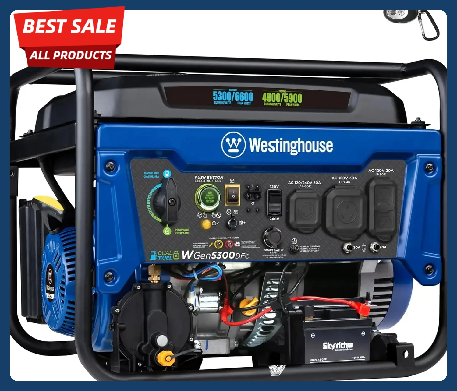 

[XMSJ-Limited Stock, Buy Now!]6600 Watt Dual Fuel Home Backup Portable Generator, Remote Electric Start, Transfer Switch Ready,