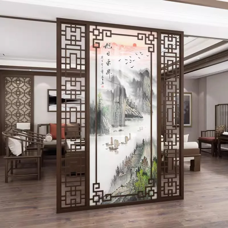 Custom screen Chinese partition living room solid wood porch gauze painting bedroom cover simple modern home mobile seat screen