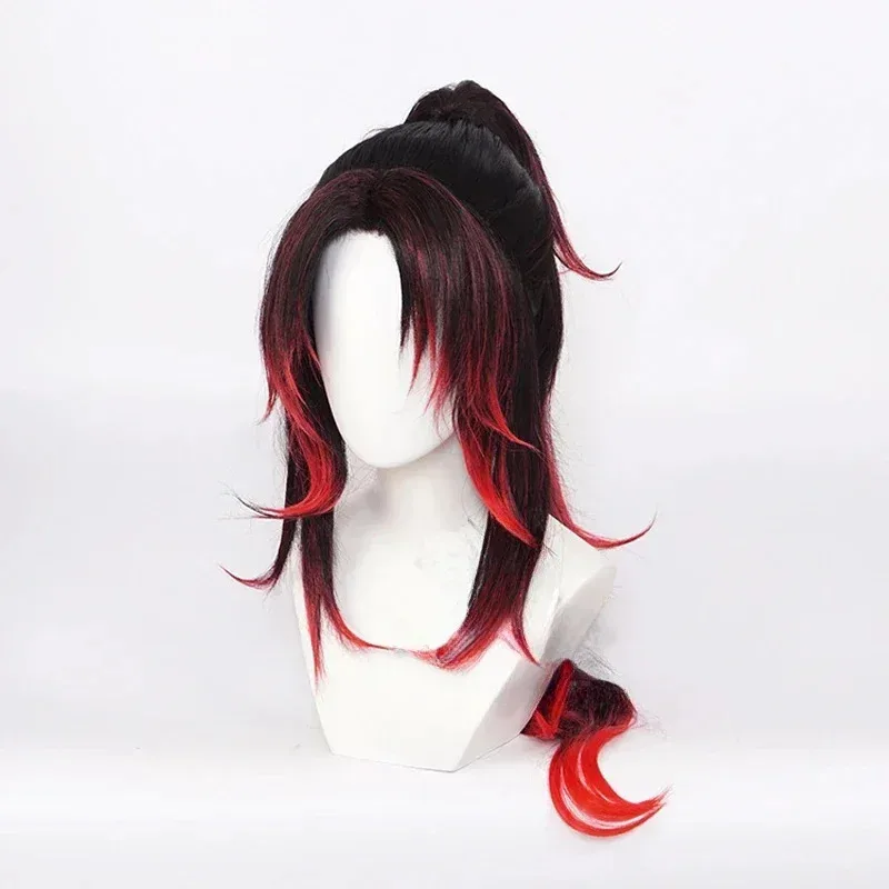 Anime Cosplay Anime Demon Slayer Kimetsu No Yaiba Cosplay peluca Kokushibo Cosplay Peluca de pelo rojo negro tatuaje fiesta de Halloween Rolepl