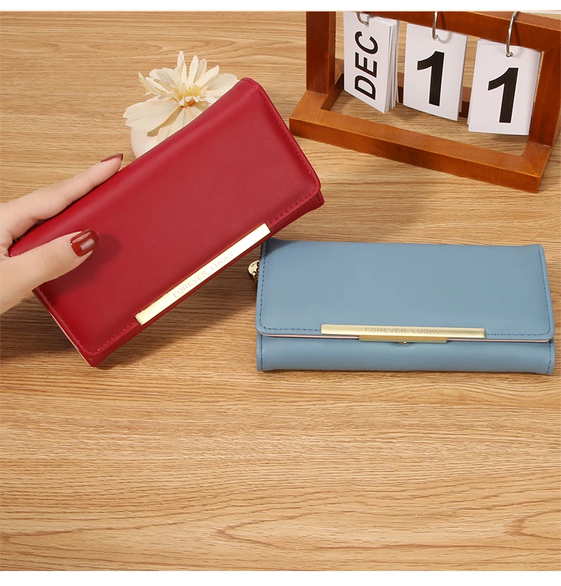 Damen Lange PU-Geldbörse 2-fach Faltbar Einfarbige Clutch mit Mehreren Kartenfächern Große Kapazität Reißverschluss-Geldbörse Koreanischer Stil Damen-Handgeldbörse – Detail 9