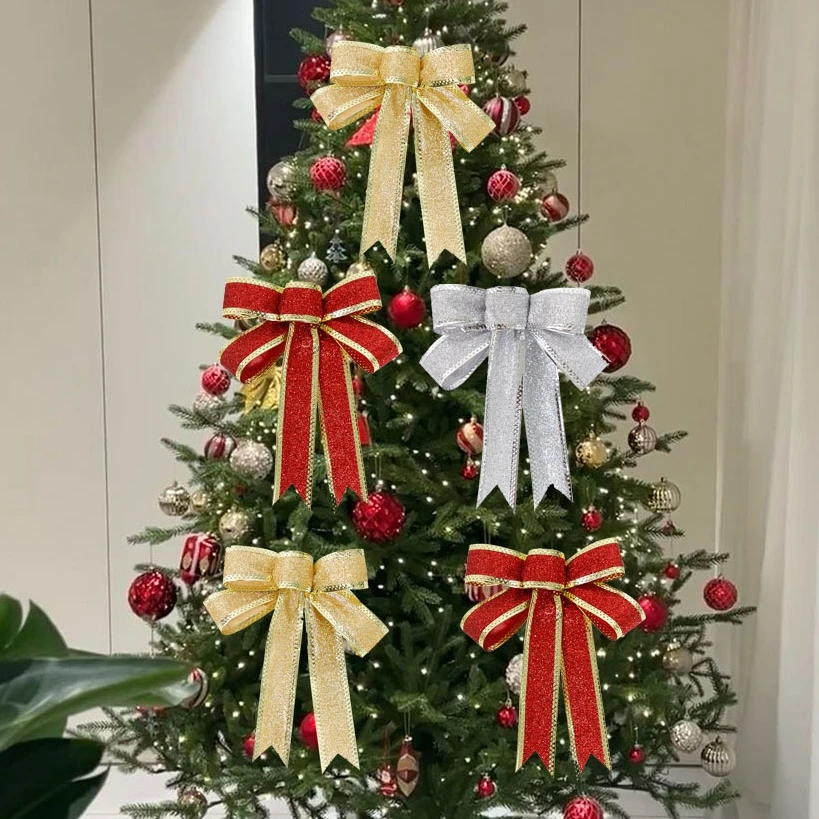 Weihnachtsdekoration, Schleifen, zum Aufhängen, Weihnachtsbaum-Anhänger, Ornament für Heimdekoration, Neujahr 2026, Navidad, Geschenke, Zubehör