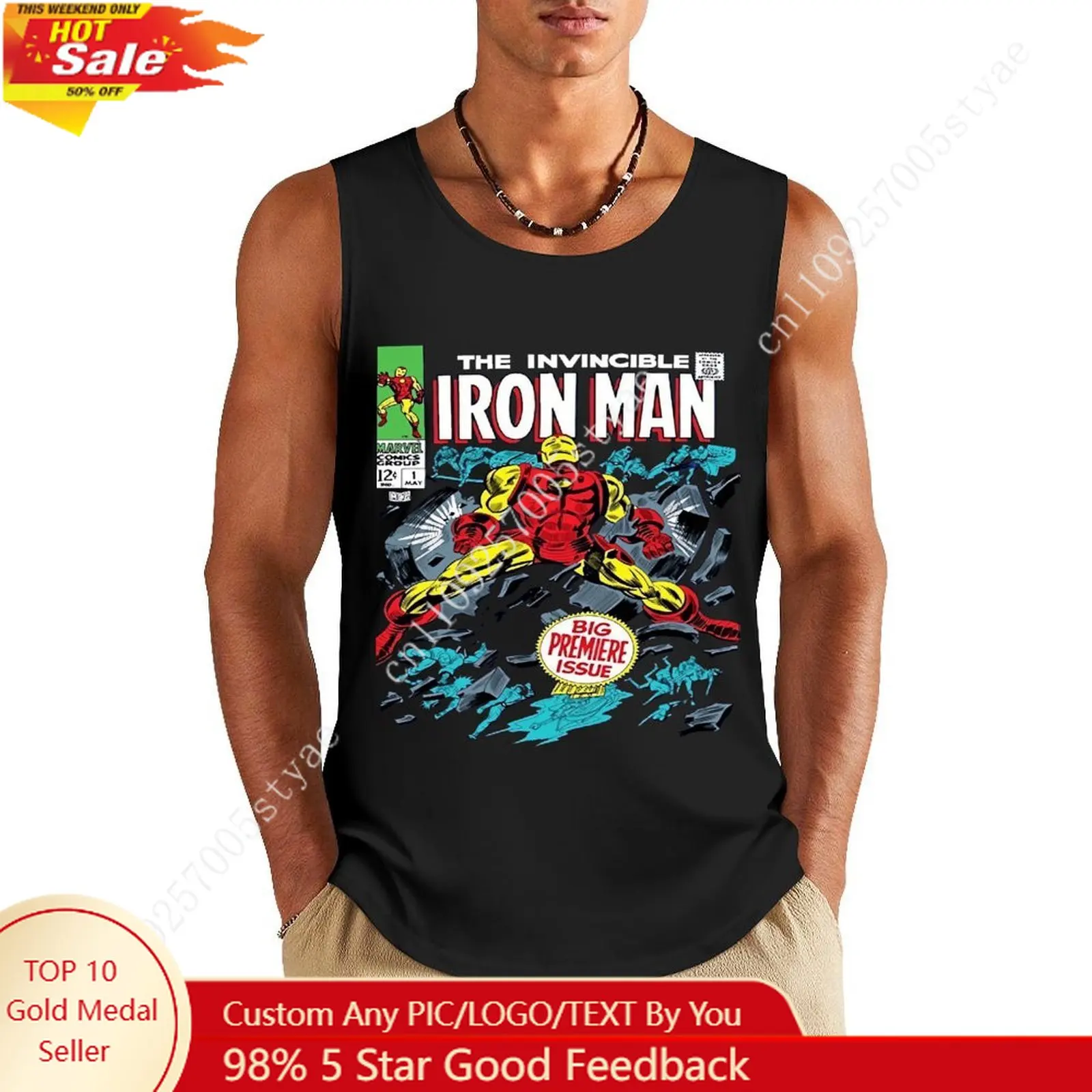 

Marvel Iron Man Cospaly Custom Vest 100% Cotton Printed Sleeveless Fashion Hip Hop Tank Gyms Vest Sportswear Casual Tops Clothes