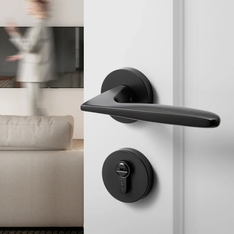 Silent bedroom door lock indoor door lock magnetic solid wood simple door lock black split American door lock