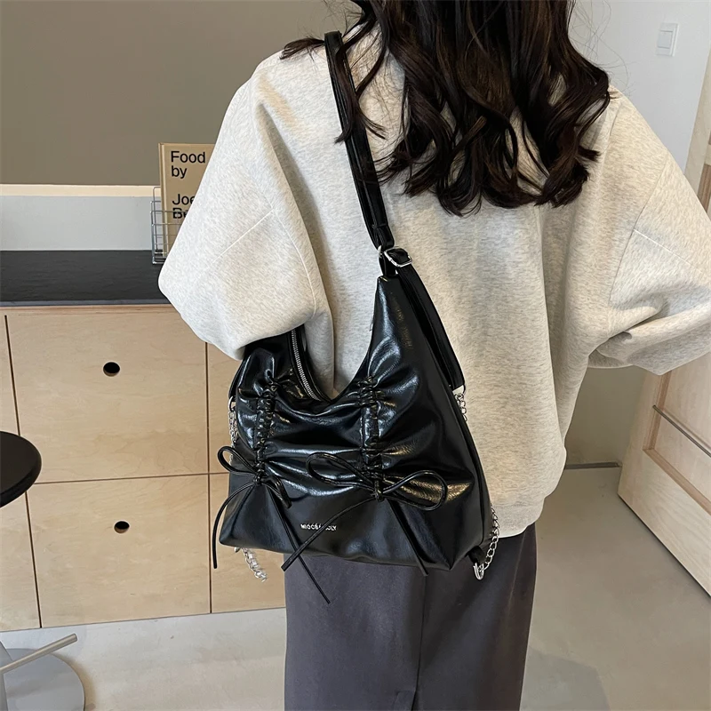 LEFTSIDE Bow Small PU Leather Shoulder Bags for Women 2024 Korean Fashion Females Silver Crossbody Bag Lady Simple Handbags