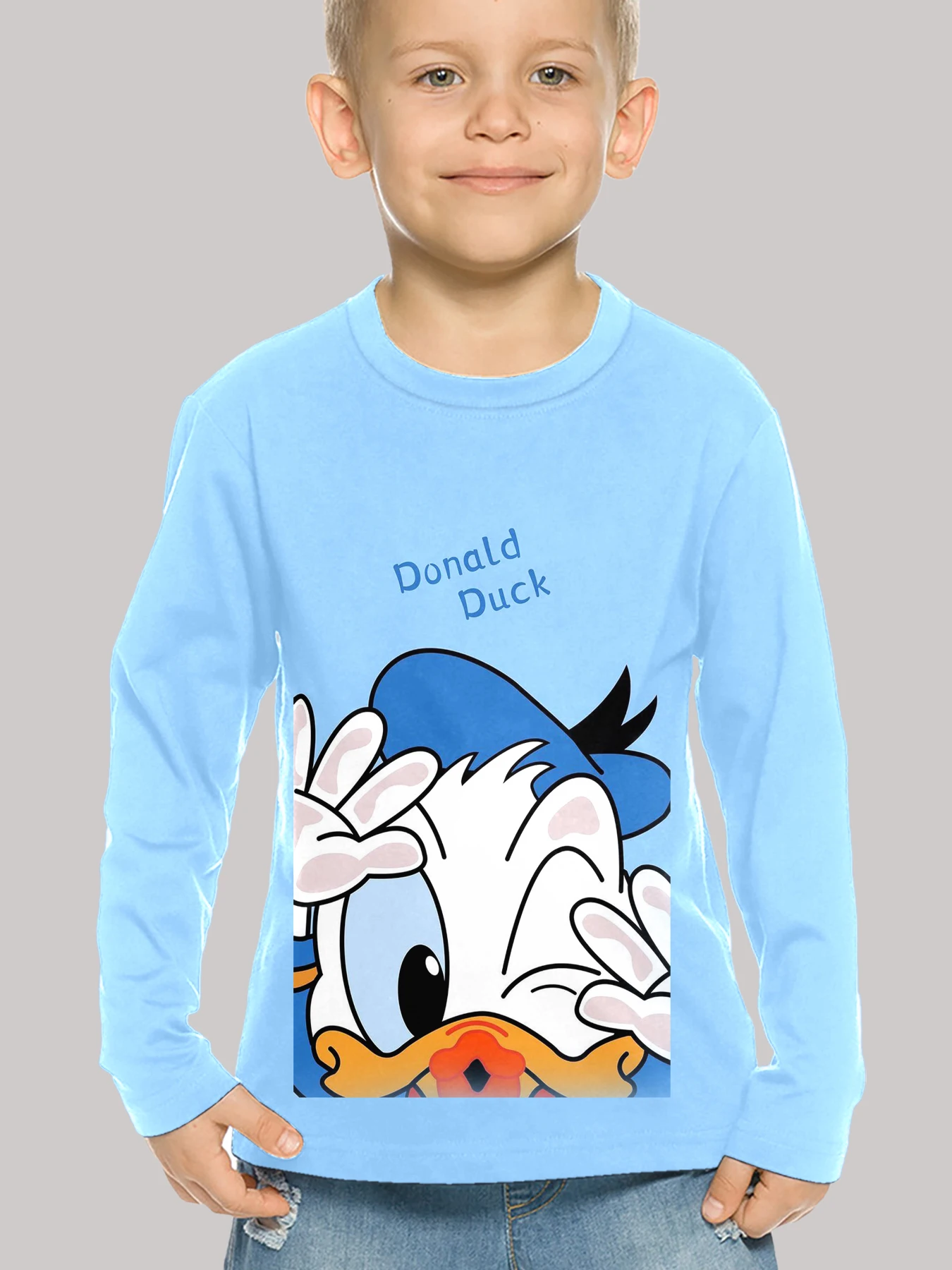 3D 인쇄 어린이 도널드 덕 티셔츠 긴 소매 봄 가을 옷 캐주얼 라운드 넥 소년과 소녀상의