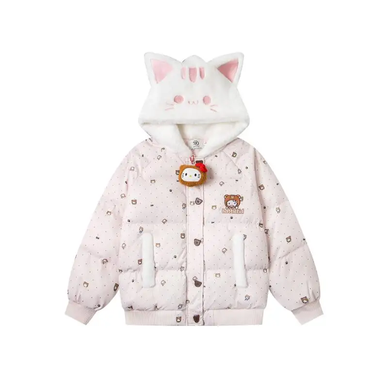 

Зимняя куртка Sanrio Hello Kitty из хлопка, новая модель 2026 года, для девочек, с капюшоном, на флисе, теплая, для повседневной носки, праздничный подарок
