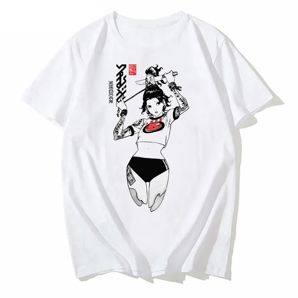 Japanese Geisha Samurai Vaporwave Urban Style Print T-Shirt Short Sleeve Spring Summer Boy Clothes Tops Clothing Tee Male Tshirt