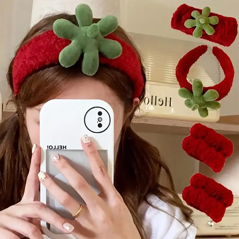 1/2pcs/set Strawberry Face Wash Hair Bands Hair Bands For Girls Basic Utility Makeup Applying Mask Headband Hair Ties