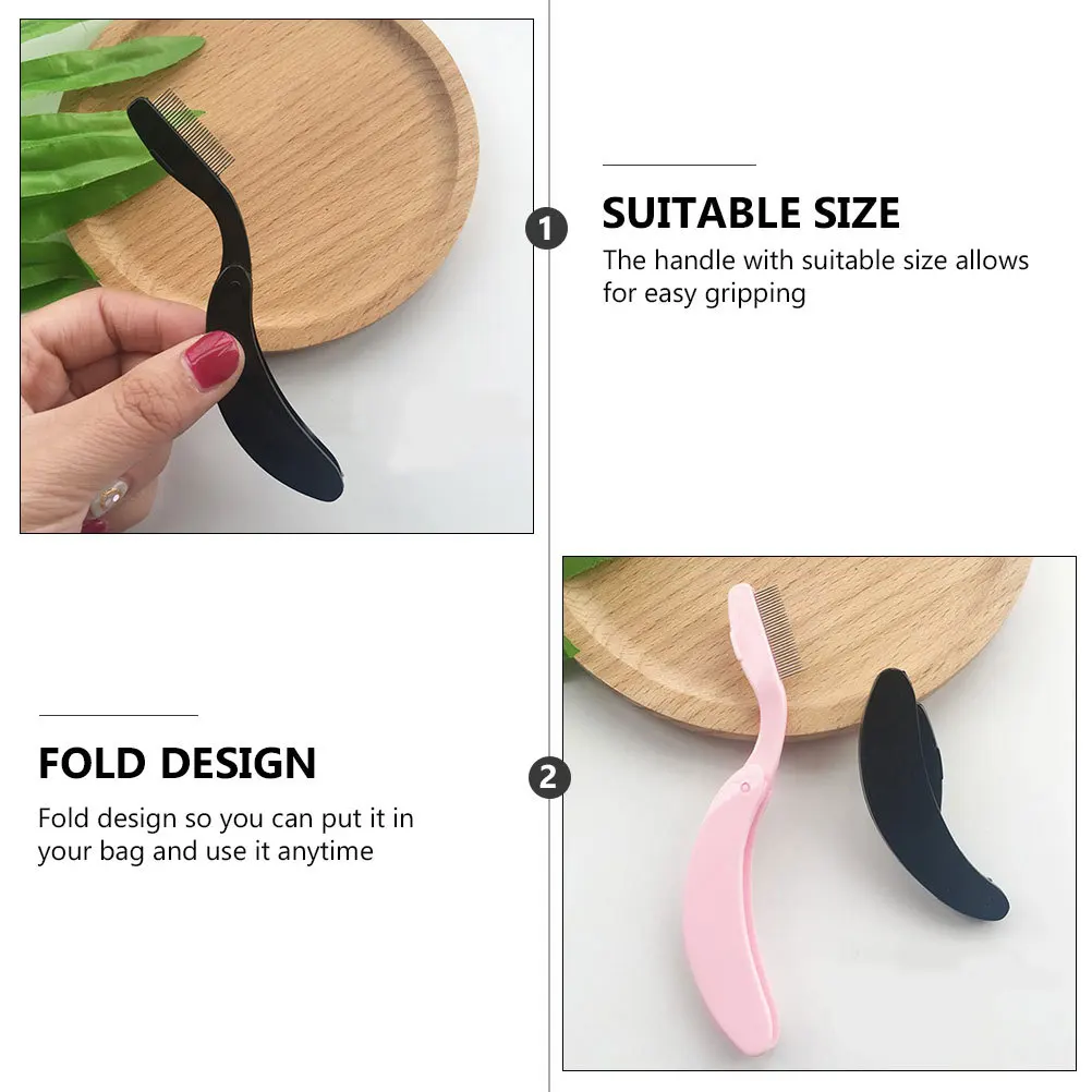 

6Pcs Folding Eyelash Comb Bendable Design Plastic Handle Suitable Lash Extensions Brow Grooming Stainless Steel Makeup Tool