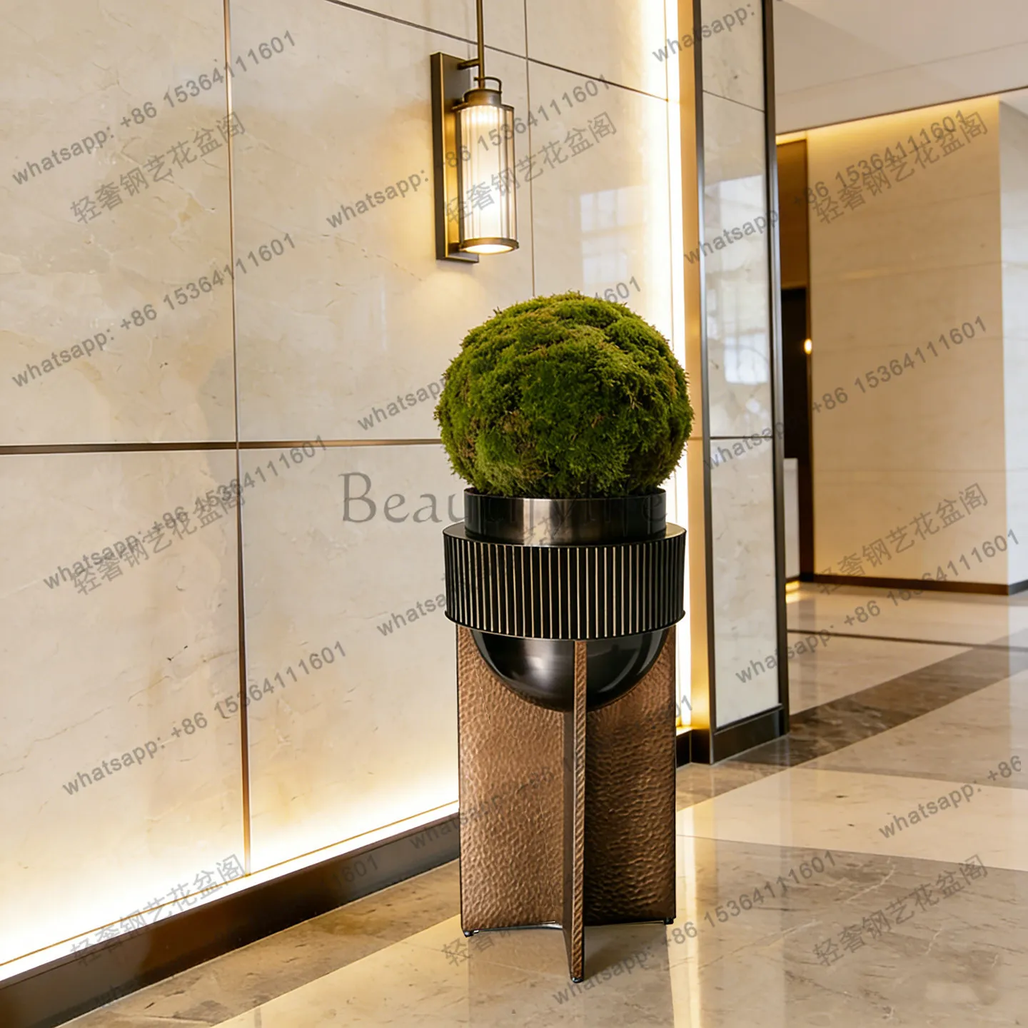 LS custom stainless steel special-shaped hammer flower ware sales department modern flower ware indoor high flower tank