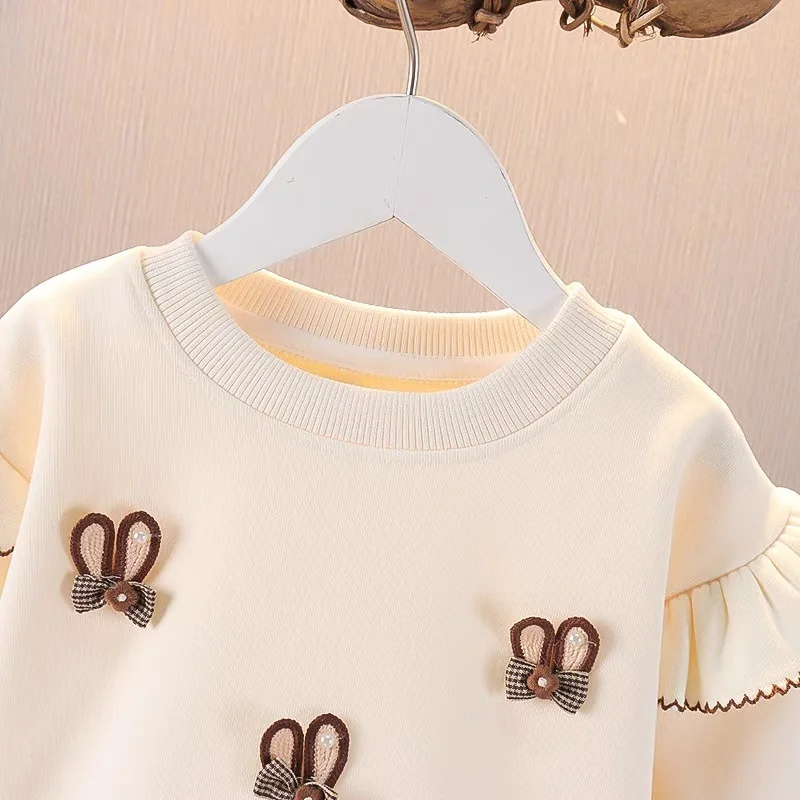 2026 Girls Sets Spring Autumn Ruffle Rabbit Ear Sweatshirt+Pants 2Pcs Kids Long Sleeve Clothing Suits Children Sweet Outfits 5