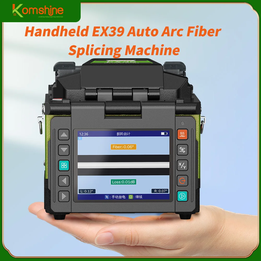 Empalmador de fusión de fibra óptica Komshine EX39 máquina de soldadura de batería de capacidad FTTX de mano de 4000mAh con 3 años de garantía