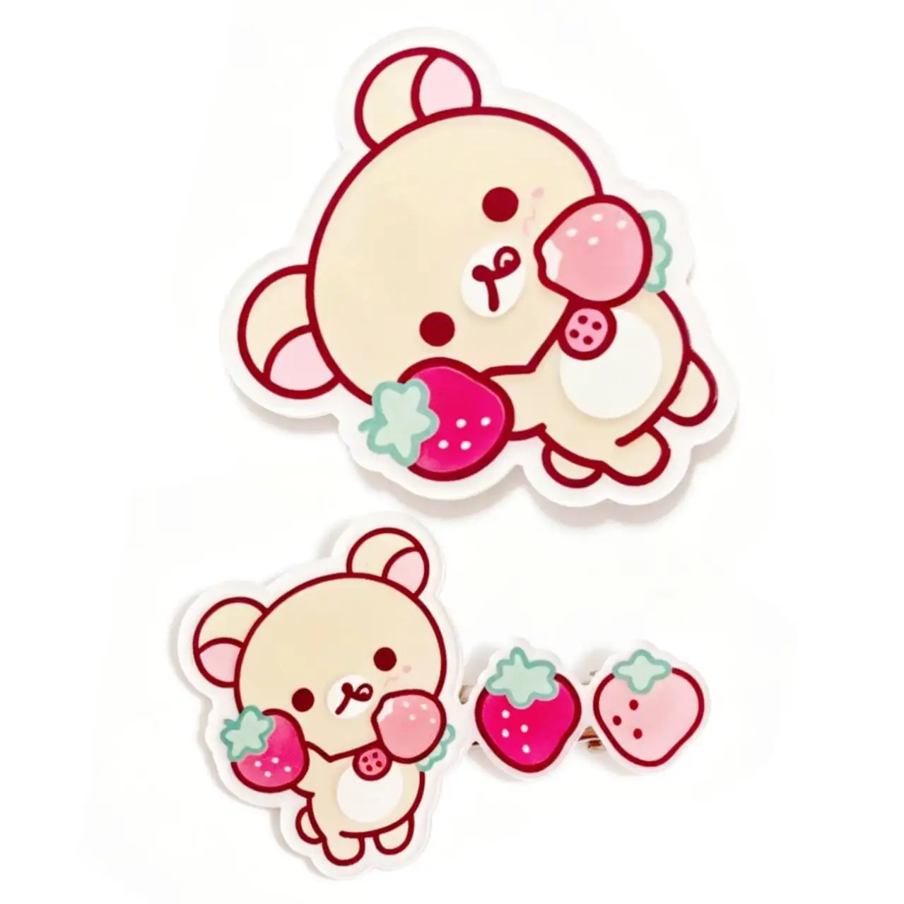 Cute Rilakkuma Bear Korilakkuma Full Of Strawberry Day Bangs Hair Clip Set 2PCS Hair Accessory Barrette Hairclip For Women Girls