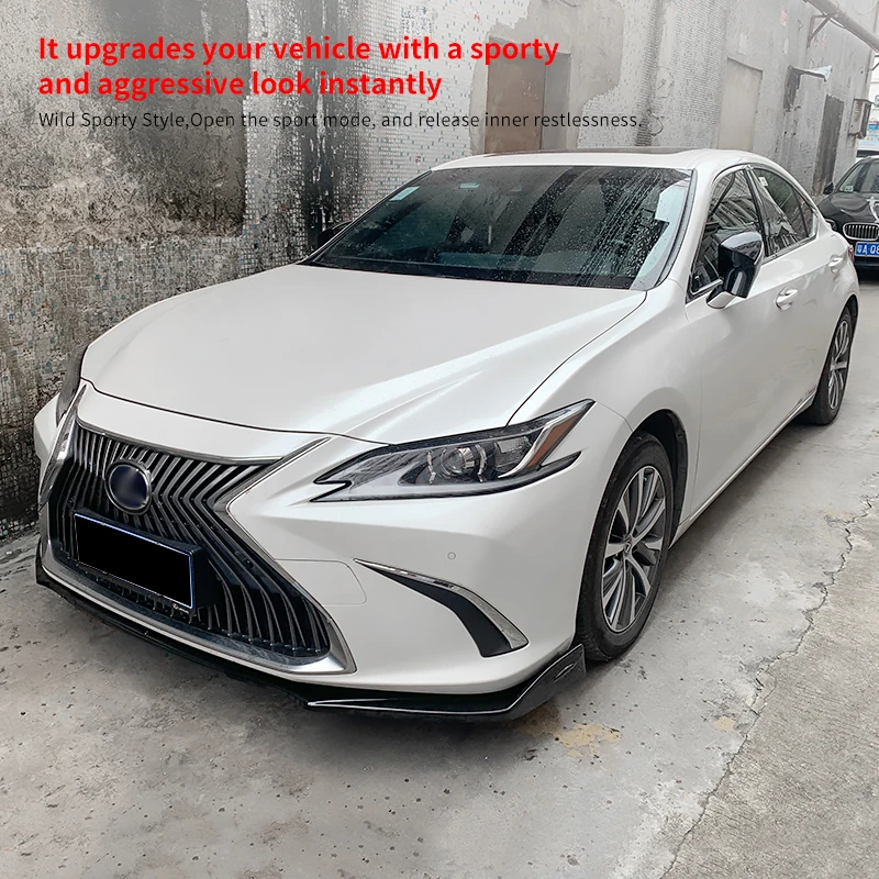 Car Carbon Fiber Look Gloss Black Front Bumper Splitter Lip Body Kit Spoiler Deflector Accessories ABS For Lexus ES 2018-2022