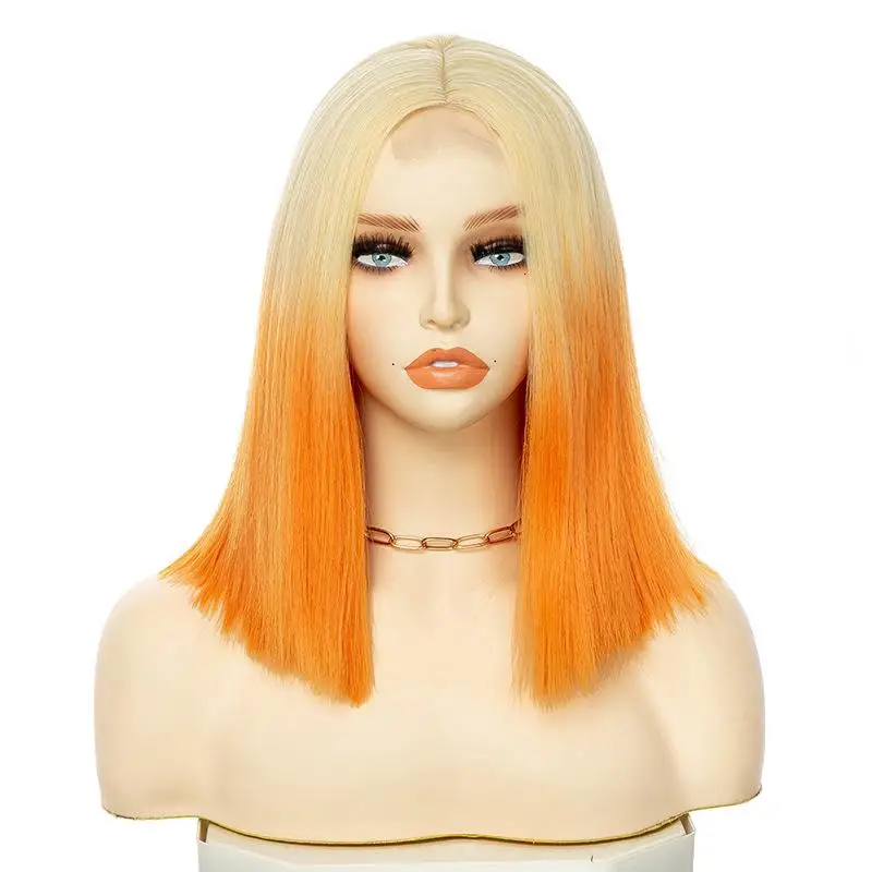 TMJD MISS European American New Fashion Colorful Wigs 14inch Wave Short Straight Hair Lace Chemical Fiber Wig Women's Headwear