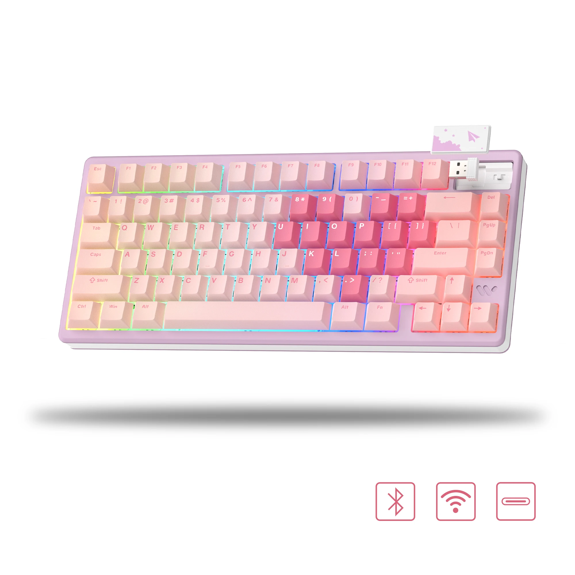 

Womier SK71PRO Pink QMK/VIA Wireless Gaming Keyboard CNC Aluminum Tri-Mode Mechanical Keyboard Hot Swap RGB Backlit Keyboard