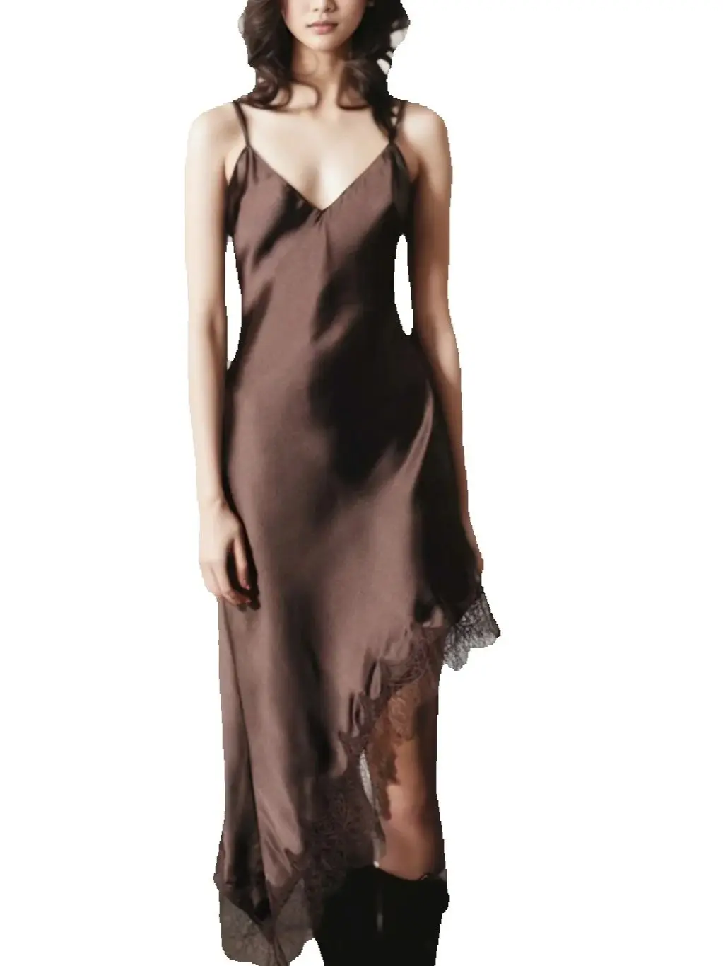 2027 Women Elegant Irregular Hem Satin Lace Splicing Sling Dresses Lady Vintage Backless Sleeveless Gown Chic Party Club Vestido