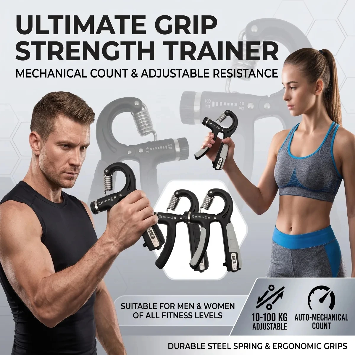 1Pc Counting Hand Grip Strengthener, 5-60kg Adjustable Hand Gripper Exerciser for Wrist Forearm Muscle Training
