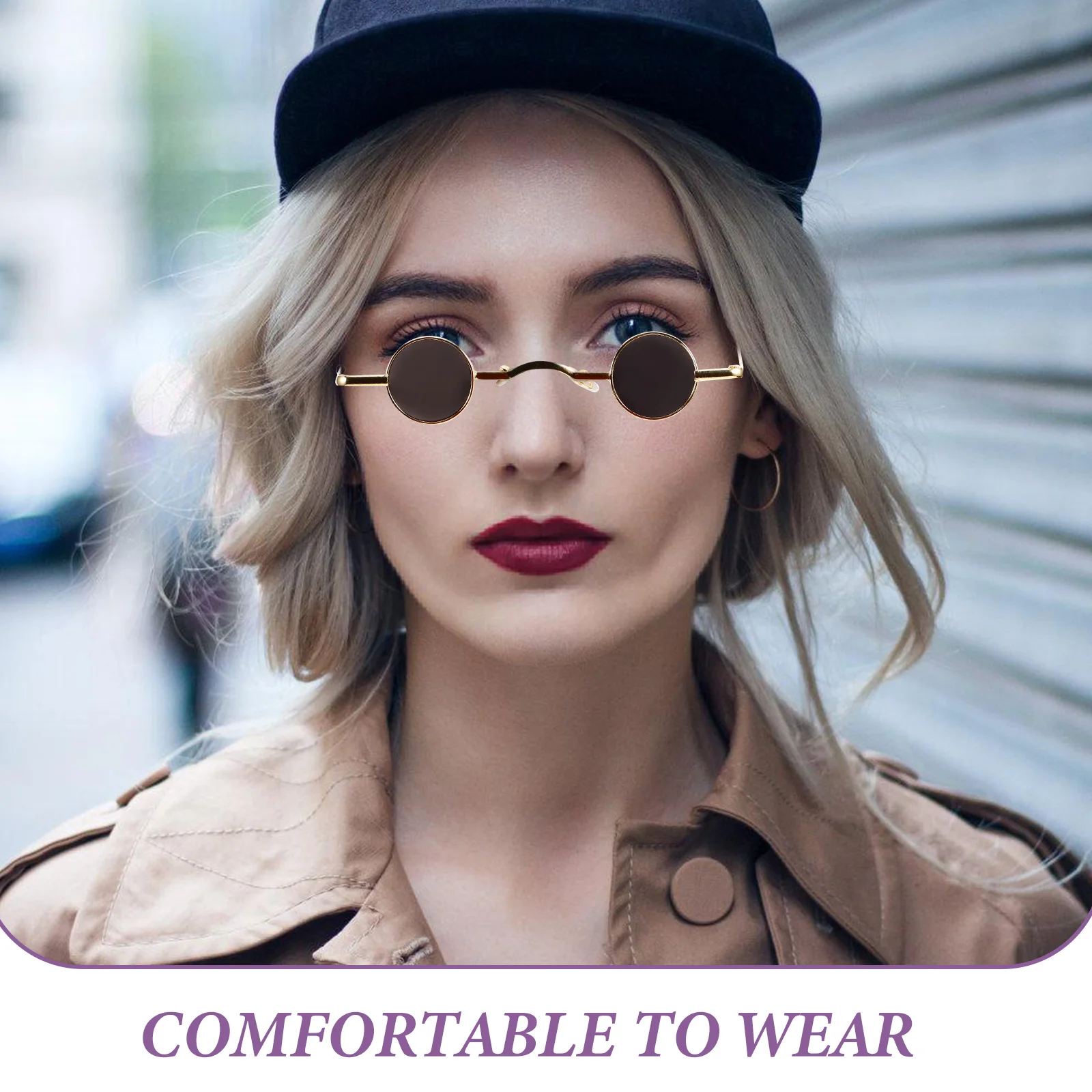 

4Pcs Mini Round Sunglasses Women Retro Small Frame Hip Hop Eyeglasses Vintage Sunglasses Stylish Metal Beach