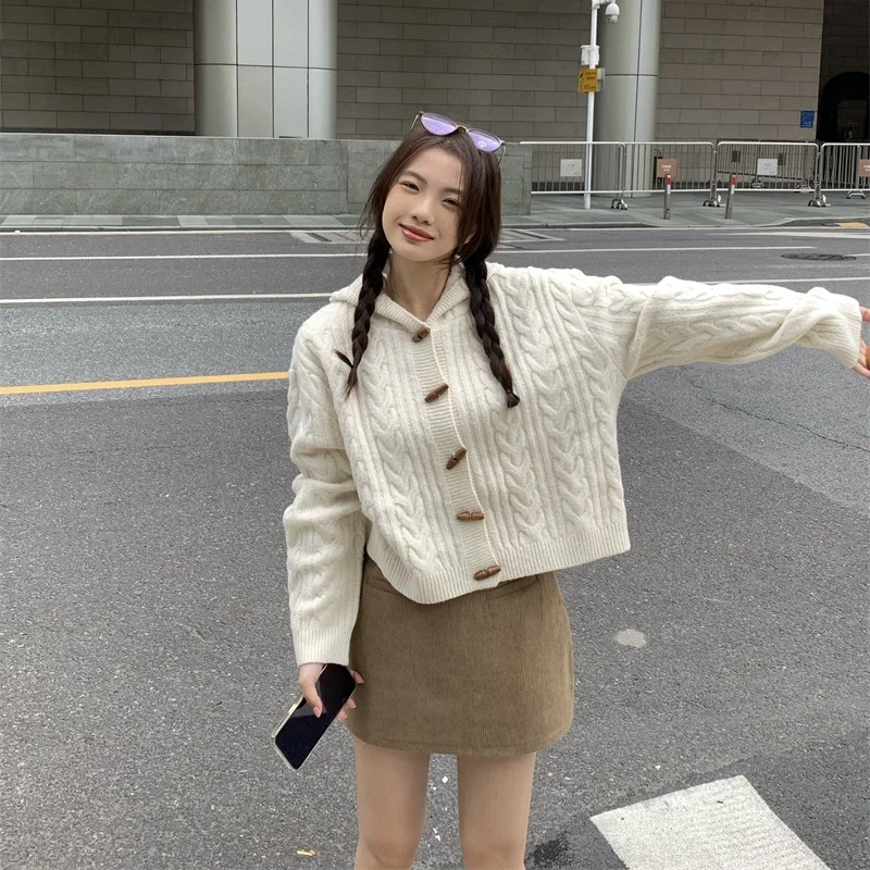 

ort Knitted Sweater with Hood for Women Dongguan Daliang Open Cardigan Sle Autumn Winter Faion Casual Fem Jaet