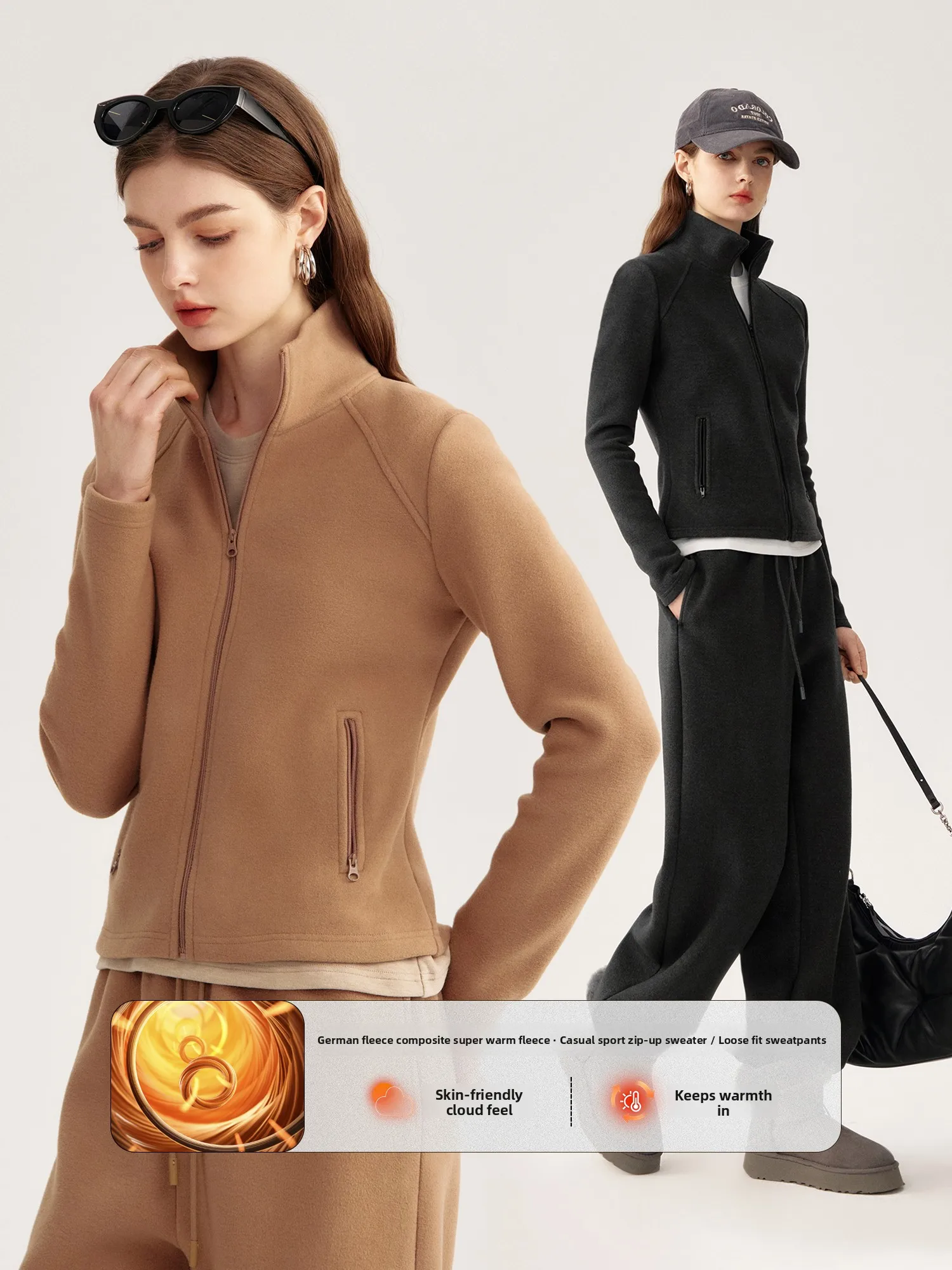 

Ультра-теплый комплект Fce Airport с толстовкой и брюками на молнии Cosite Velvet Long Sve, зимний наряд с воротником-стойкой