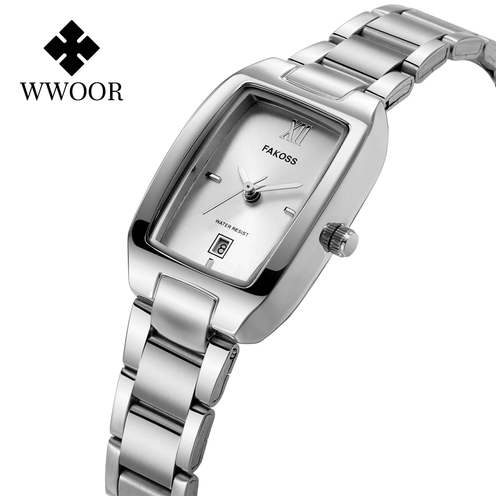 WWOOR Reloj Luxury Brand Dress White Ladies Watches Elegant Small Quartz Watch For Women Stainless Steel Clock zegarek damski