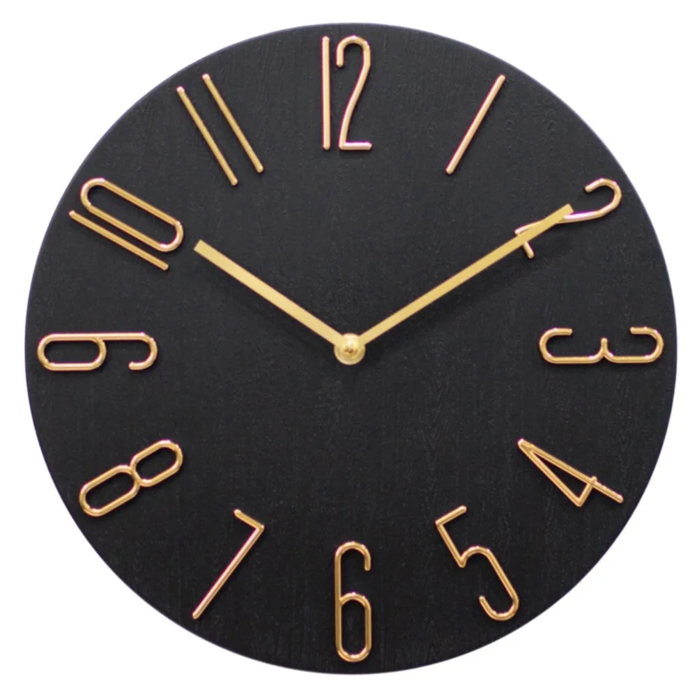 

12inch Wall Hanging Clock Quartz Movement No Second Hand Decorative Wall Clock 3D Number Easy Installation Wood Grain Clock