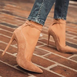 Classic Women Pumps High Heel Ankle Strap Buckle Spring Thin Heels Sexy Ladies Pointed Toe Solid Color Career Party Office Shoes