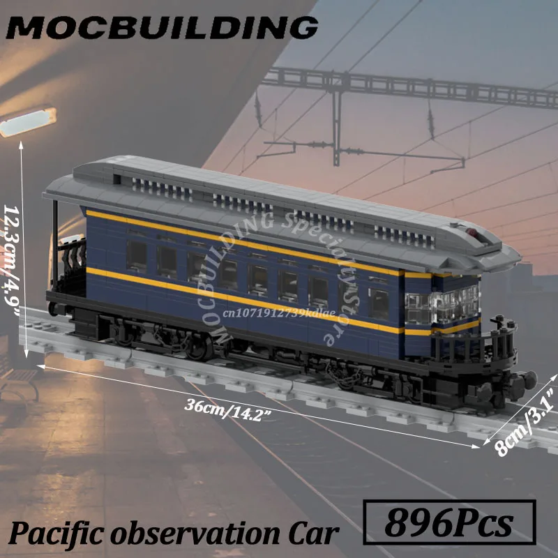 Pacific Observation Passenger Dinning Car Model Train Accessories Railway Railroad MOC Building Blocks Bricks Display Gift