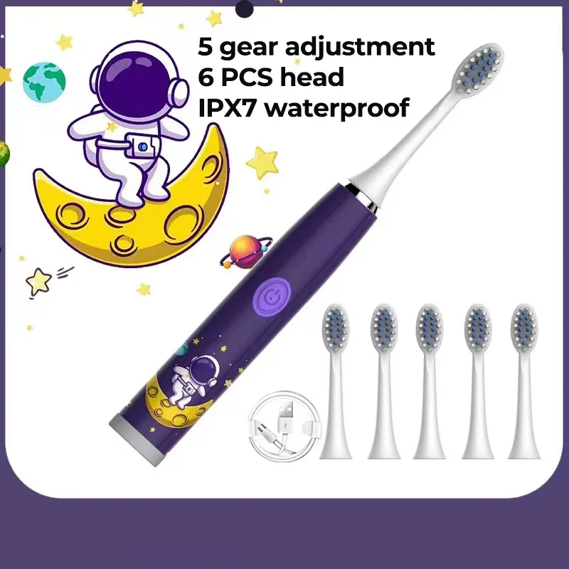 Children Sonic Electric Toothbrush Colorful Cartoon For Kids Ultrasonic Soft Fur Automatic Waterproof With Replacement Heads