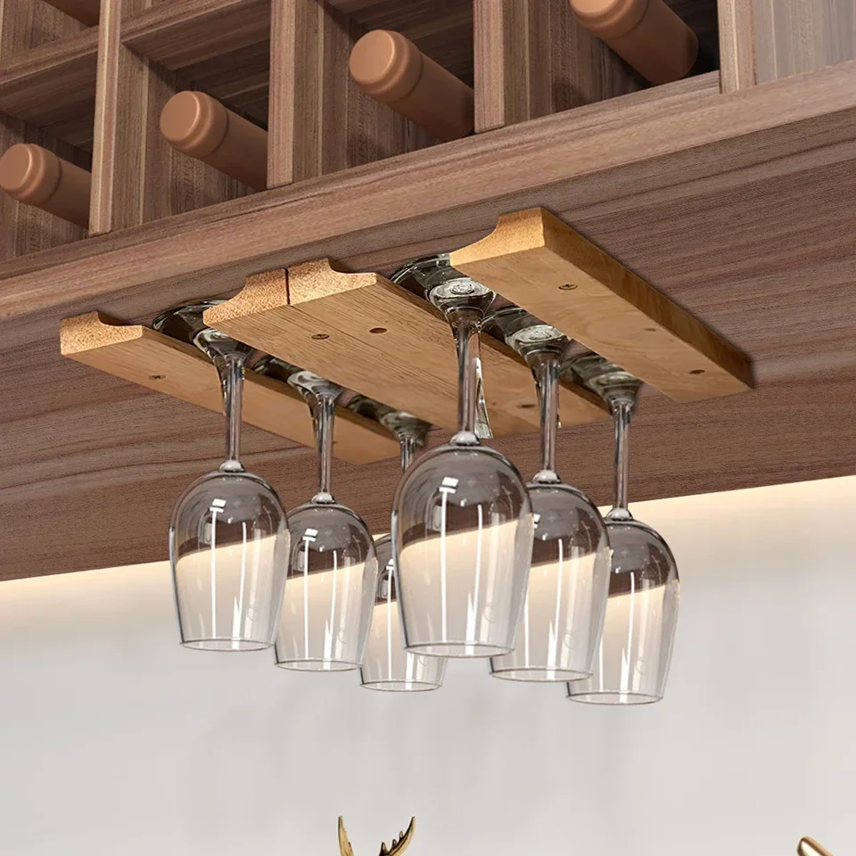 STXMY Porte-Verre à Vin Suspendu En Bois 3 Rangées - Support 36cm Pour 6-9 Verres - Cuisine Et Bar
