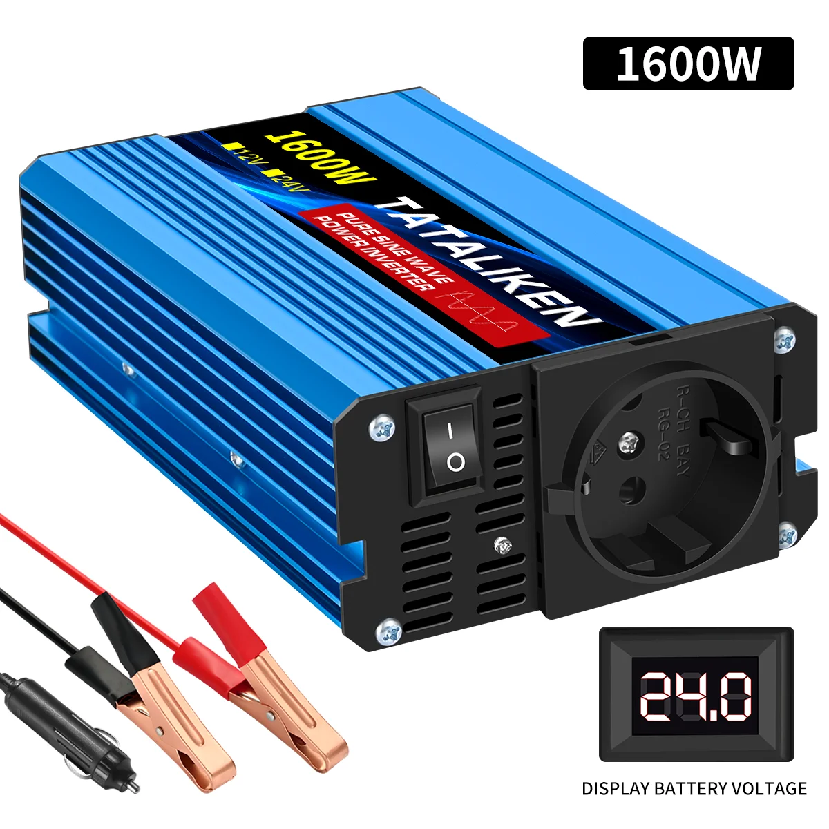 6000 W/8000 W/10000 W EU-Buchse 24 V zu AC 220 V 50 Hz reiner Sinus-Wechselrichter Auto-Stromversorgungsspannung tragbarer Konverter mit LED