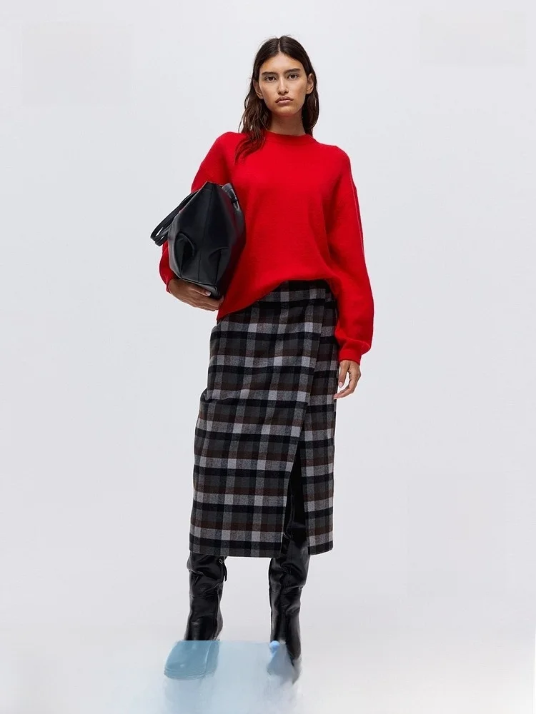 

H&M Women's Wool Blend Knitted Sweater Base irt Lazy Sle Casual Loose Fit Long Sve Regular Length Polyester Blend
