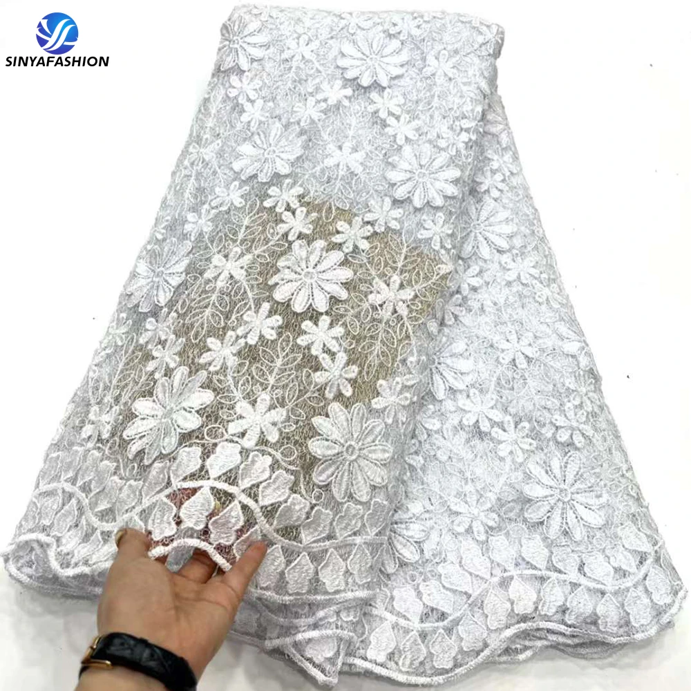 

Sinya White African Sequins Lace Fabric 2023 High Quality Nigerian French Tulle 3D Lace Fabric For Wedding Party Bridal Dress