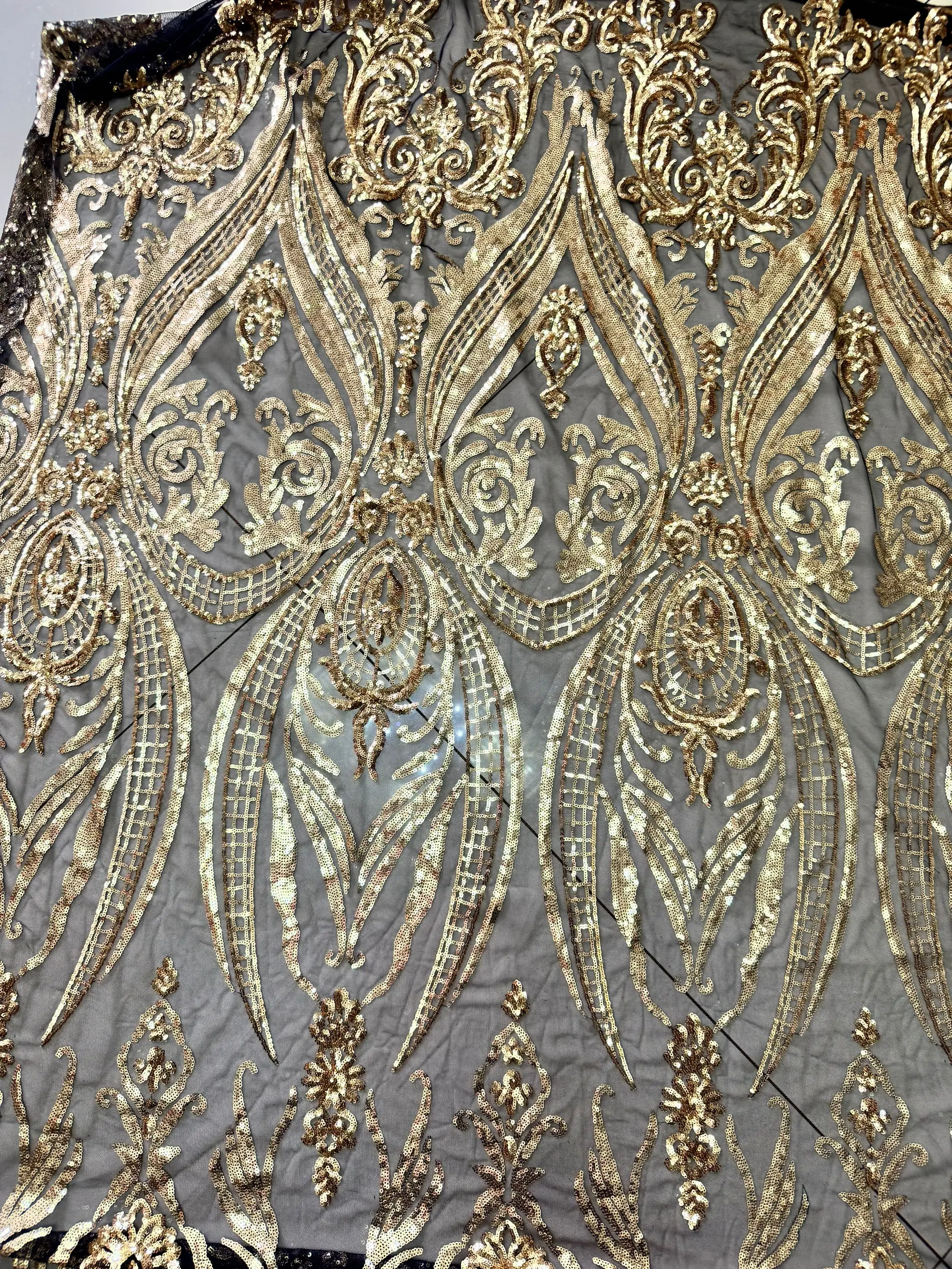 New Color Black Gold Embroidered Lace Material Glitter Evening Dress Costume Apparel Accessories Mesh Sequin Mother Dress Fabric
